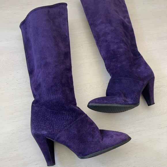 JOYCE OF CALIFORNIA Royal Purple Suede Chunky Heel Boots Vintage 5.5 M - Picture 8 of 11